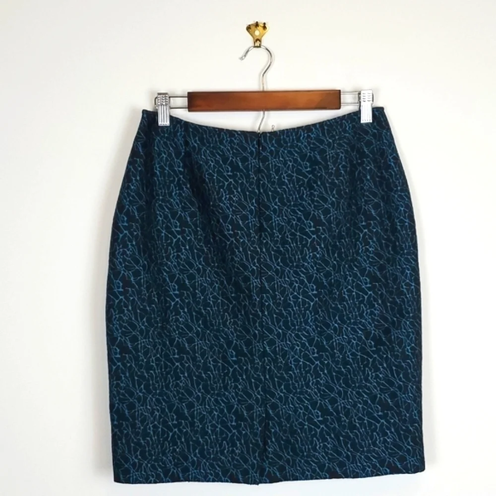 Doncaster Collection Black and Teal‎ Textured Wool Blend Pencil Skirt